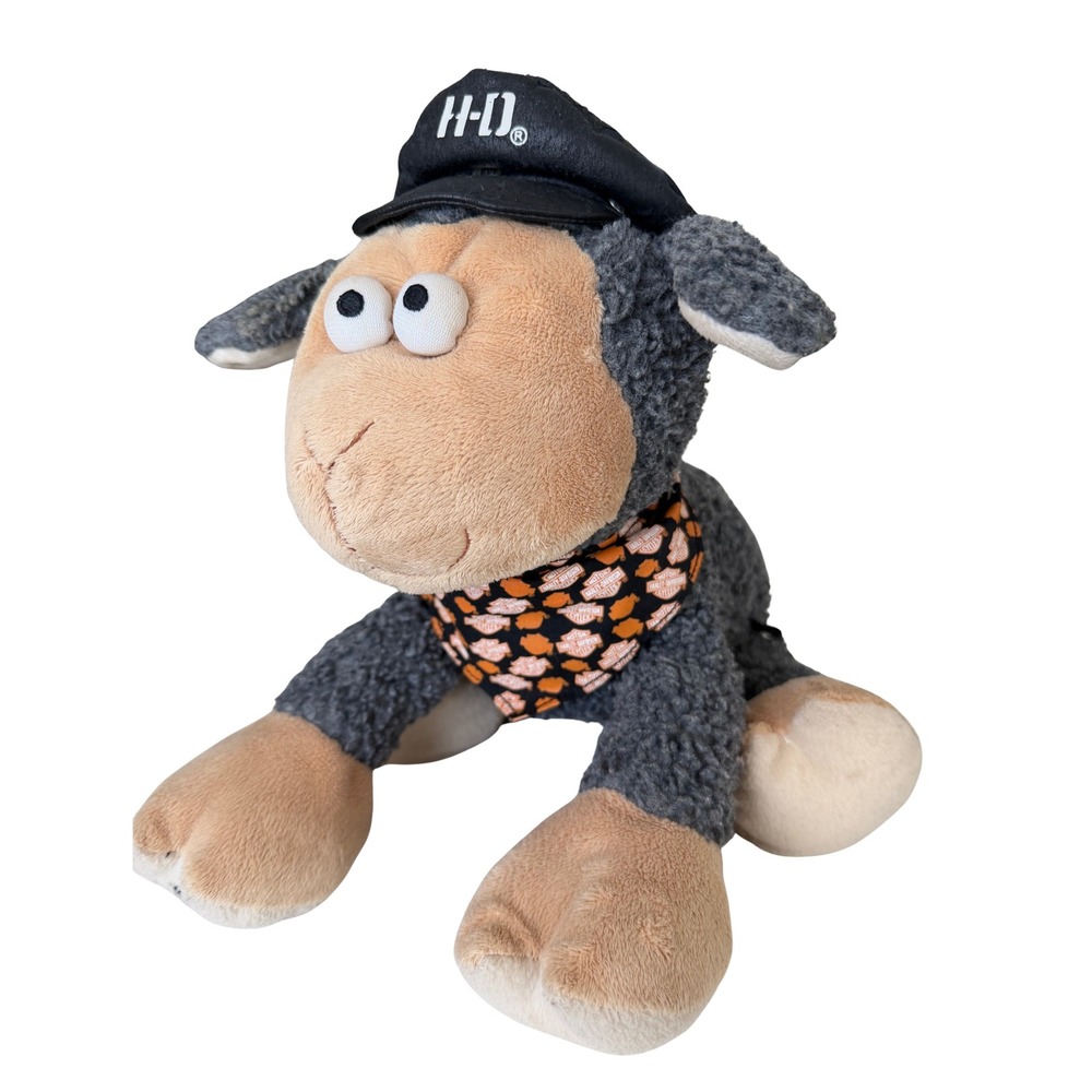 Harley-Davidson Biker Sheep Plush Stuffed Animal Grey Black Hat Bandana 2010